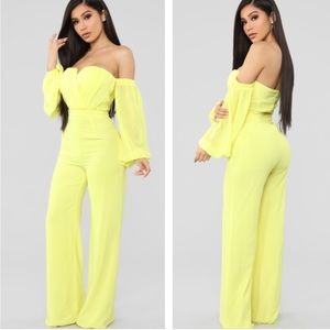 Chiffon Yellow Bardot Jumpsuit